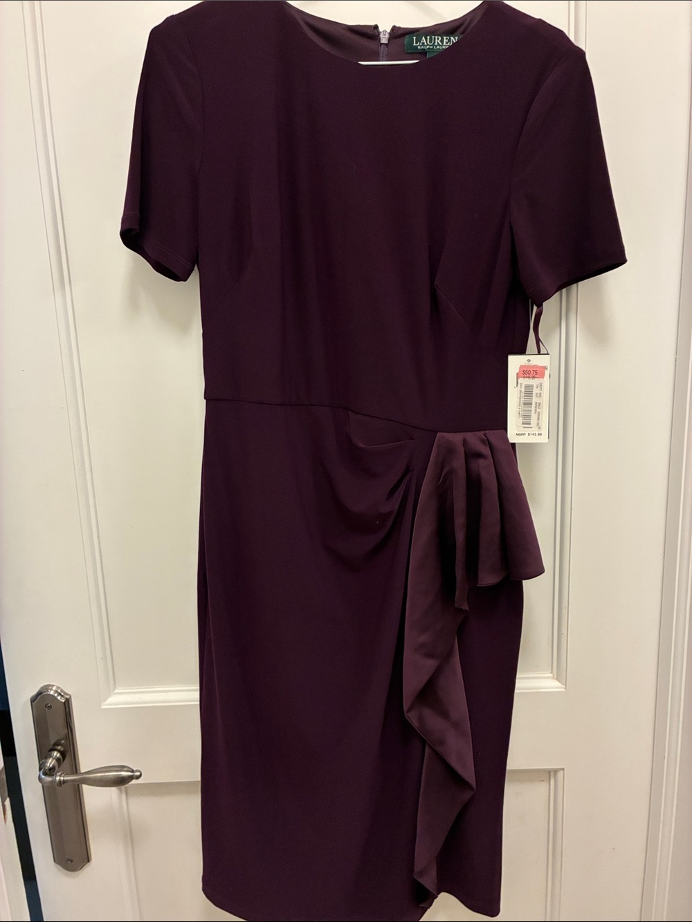 Lauren Ralph Lauren Deep Purple Plum Cascade Ruffle Sheath Dress NWT Size 4⭐️
